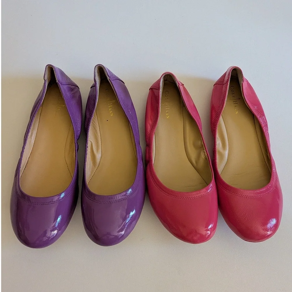 Cole Haan Manhattan Patent Leather Ballet Flats Bundle Purple Pink 8B D39993
